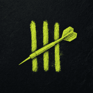 Chalkie app icon: a lime chalk dart striking through four tally marks on slate